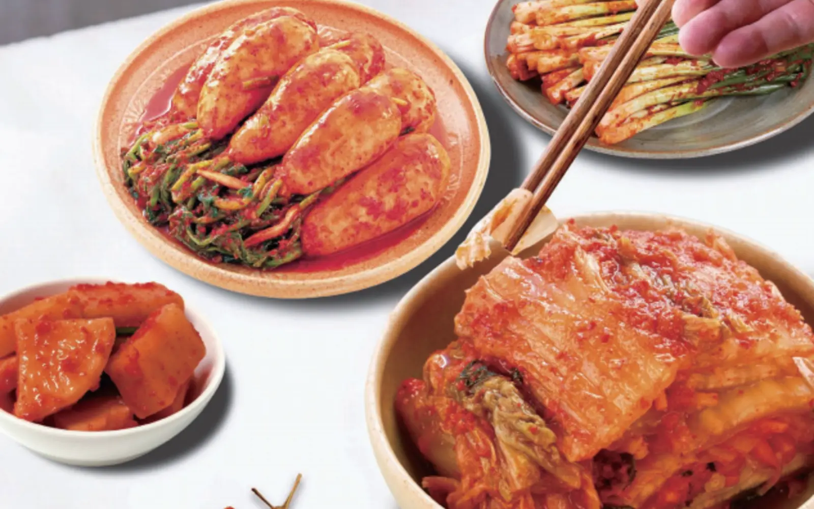 Korean cabbage, radish and green onion kimchi selection